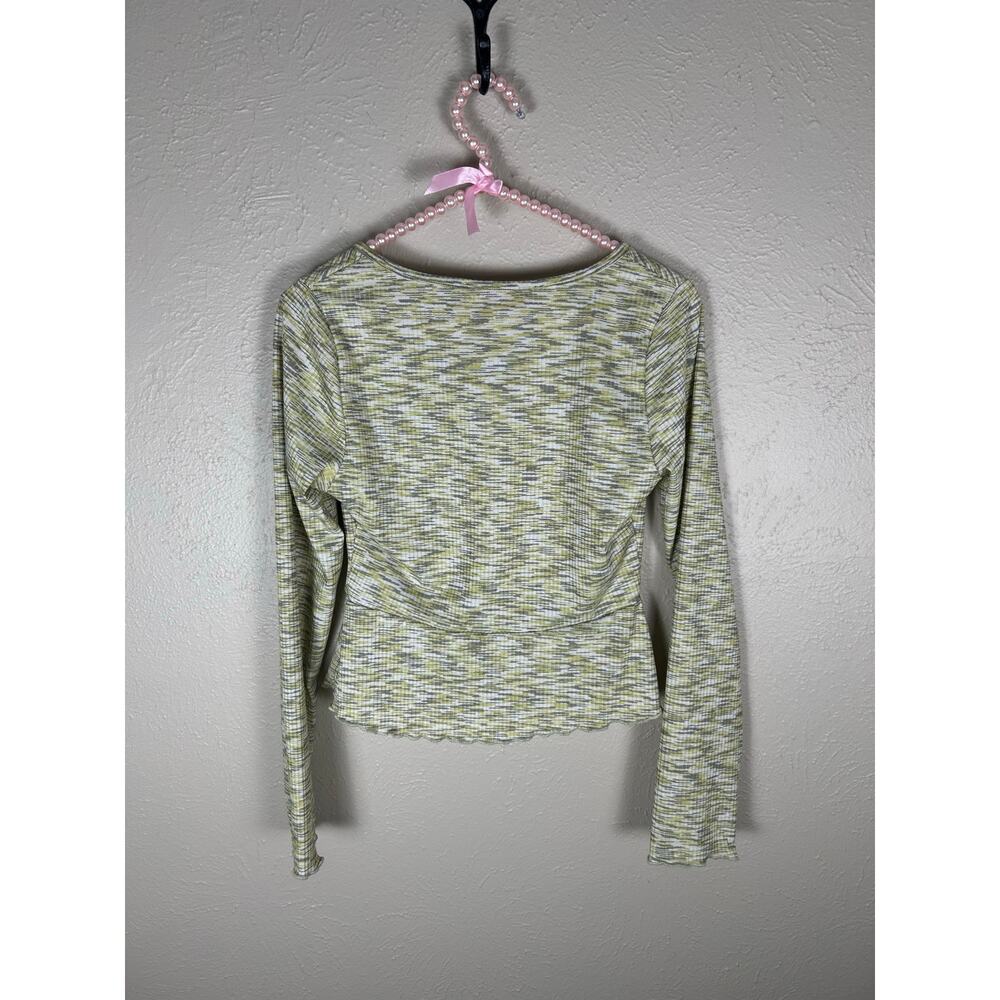 Lisa Says Gah Top Size Small Long Sleeve V-Neck Green Gray Y2K Shirt Made in USA - Picture 11 of 11